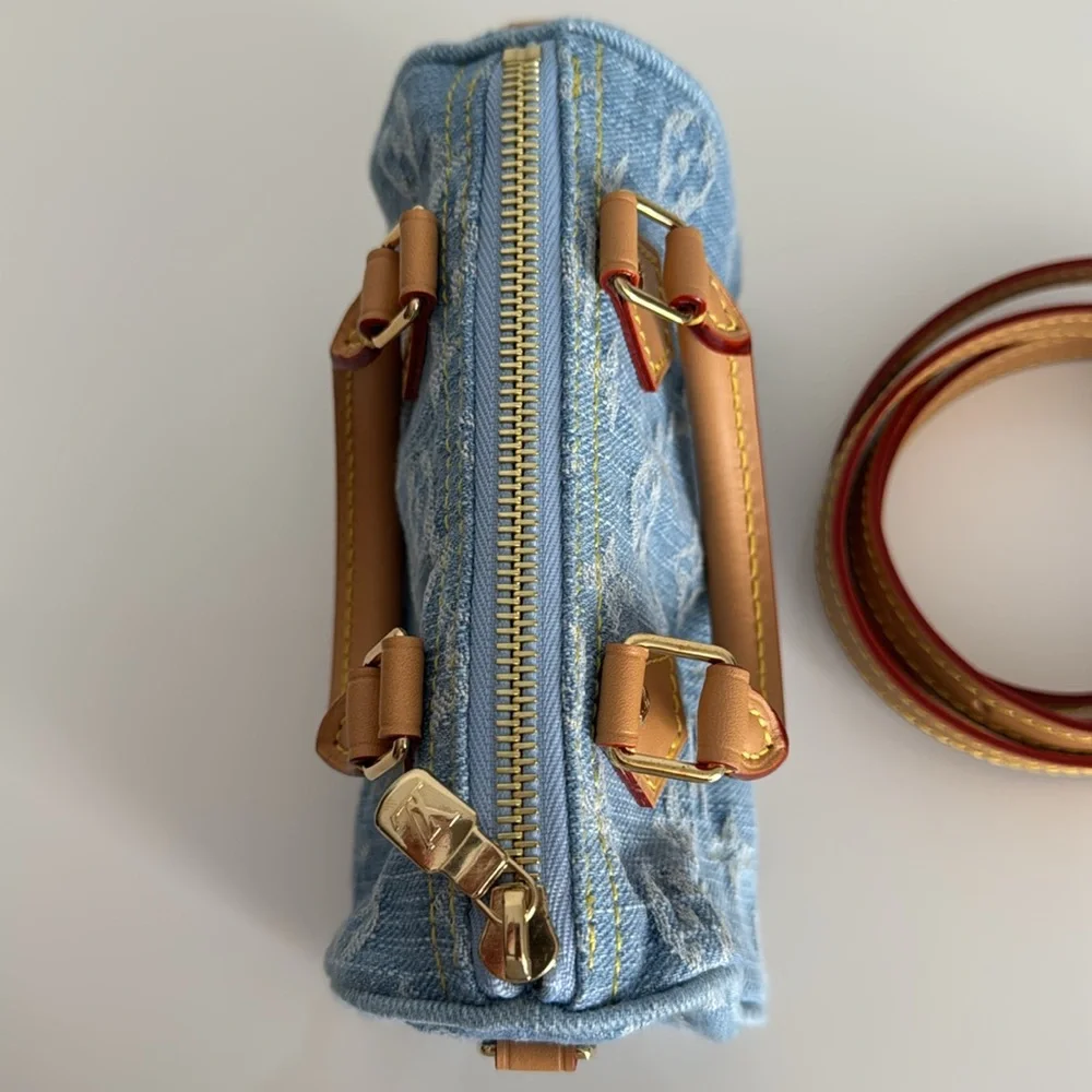 Louis Vuitton *Like NEW *Limited Edition* Nano Mini Denim Speedy Bag with Strap - Picture 11 of 17
